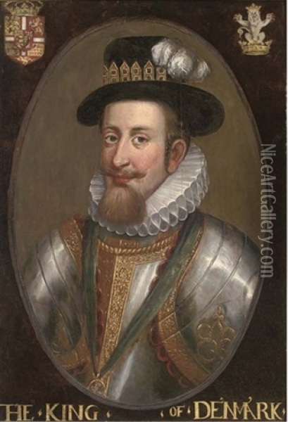 Portrait Of A Nobleman In Armour And White Ruff, With A Jewelled Hat Oil Painting - John Decritz the Elder
