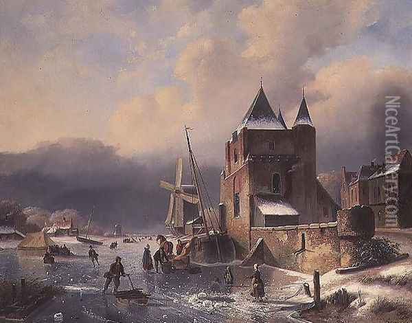 A Winter Landscape Oil Painting - Nicholas Rosenboom