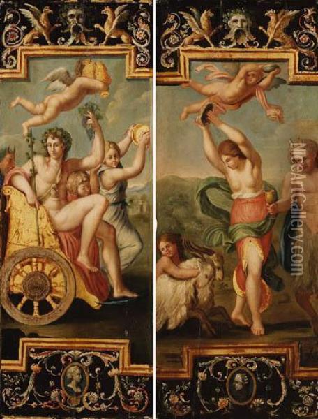 Scenes From The Decoration Of 
The The Farnese Palace: The Triumphof Bacchus And Ariadne; And Thetis 
Carried To The Bridal Chamber Ofpeleus Oil Painting - Annibale Carracci