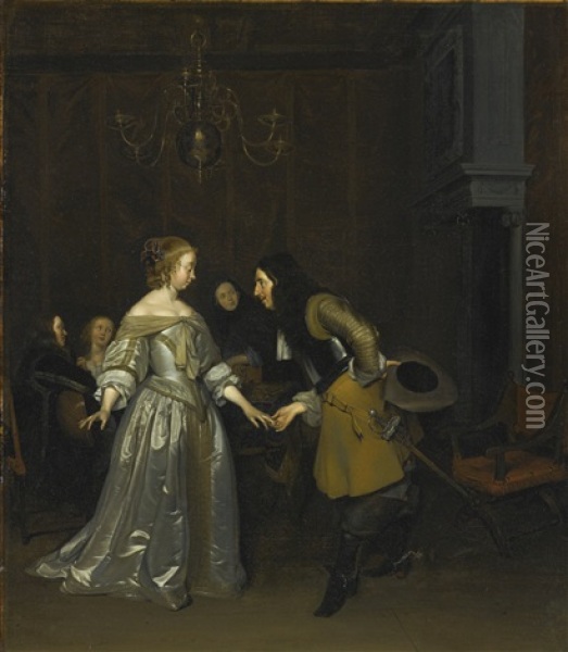 The Introduction (an Officer Making His Bow To A Lady) Oil Painting - Gerard ter Borch the Younger