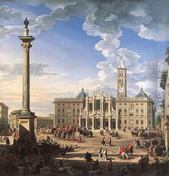 The Piazza and Church of Santa Maria Maggiore 1744 Oil Painting - Giovanni Paolo Pannini