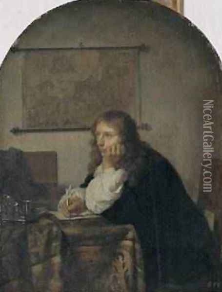 Man Writing a Letter 1665 Oil Painting - Caspar Netscher