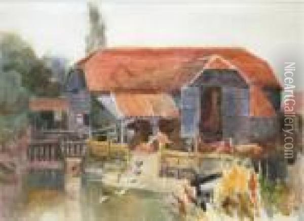 The Farmyard Oil Painting - Mildred Anne Butler