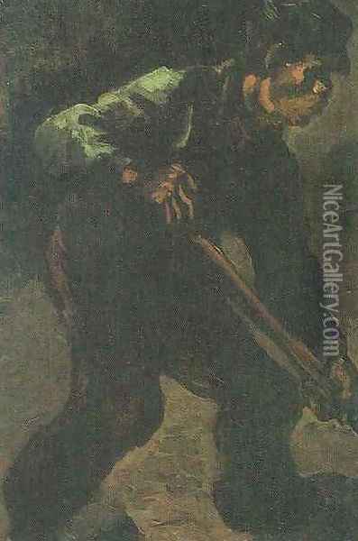 Peasant Digging Oil Painting - Vincent Van Gogh