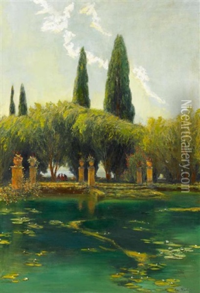 Stilles Wasser (villa D'este - Tivoli Bei Rom) Oil Painting - Max Friedrich Rabes