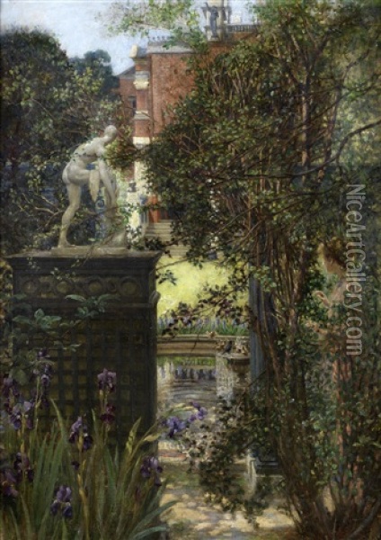 A London Garden Oil Painting - Edith Corbet