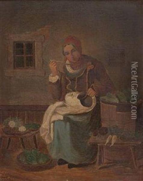 Kucheninterieur Mit Junger Frau Oil Painting - Pieter de Putter