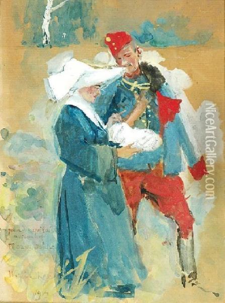 Ulan I Siostra Szpitalna Oil Painting - Wojciech Von Kossak