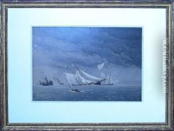 In The Narrows--a Black Squall In New York Bay Oil Painting - Frederick Schiller Cozzens