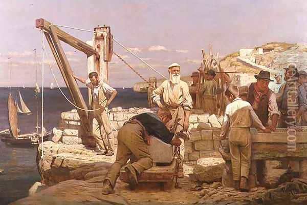 Quarrymen of Purbeck Oil Painting - Henry Tanworth Wells