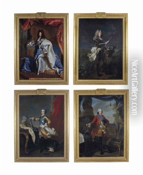 Portrait De Louis Xiv (1638-1715); Et Portrait De Louis Dauphin (1661-1711); Et Portrait De Louis Xv (1710-1774); Et Portrait De Louis Dauphin (4 Works) Oil Painting - Hyacinthe Rigaud