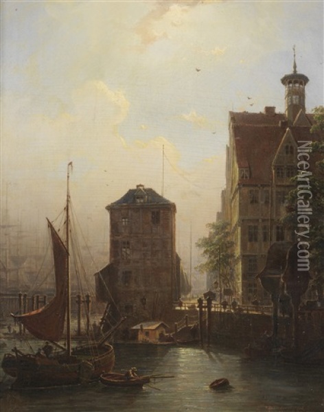 An Den Vorsetzen Im Niederhafen In Hamburg Oil Painting - Louis Mecklenburg