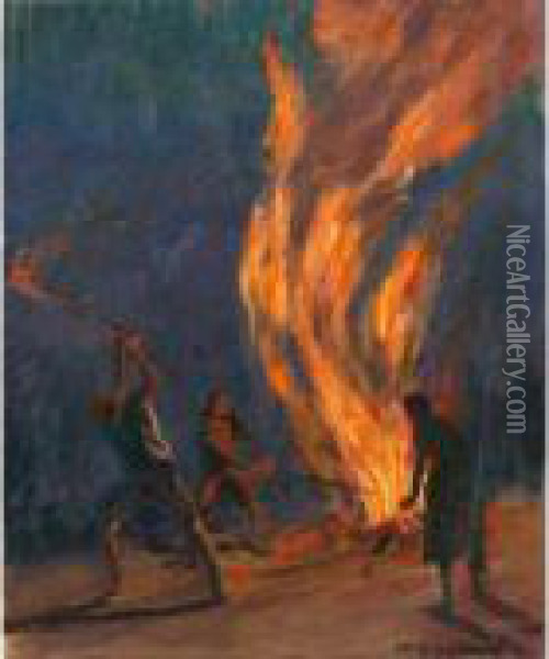 Augustfeuer Oil Painting - Hans Beat Wieland