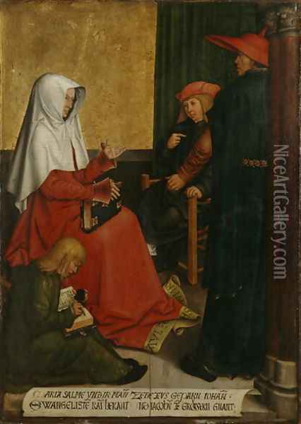 St. Mary Salome and Zebedee with John the Evangelist and James the Great, c.1505-6 Oil Painting - Bernhard Strigel