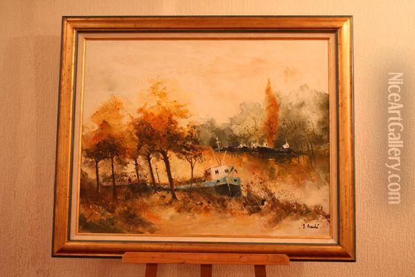 Sur Le Bord Du Canal Oil Painting - E. Bouche