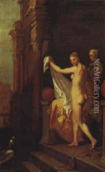 Susanna Im Bade Oil Painting - Cornelis Van Poelenburgh