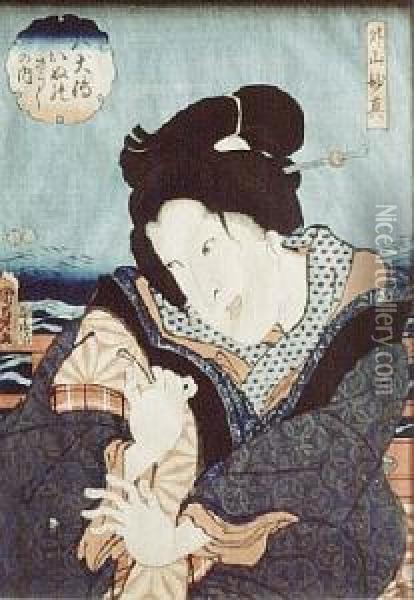 Kobieta Na Moscie Oil Painting - Kunisada