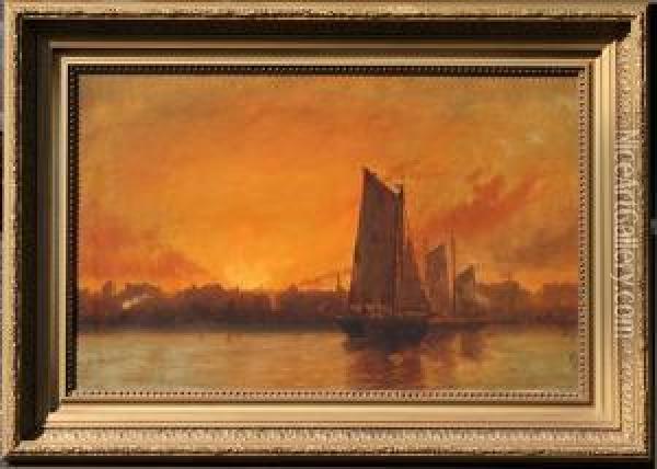 Boston Harbor Sunset Oil Painting - C.J. Schumacher