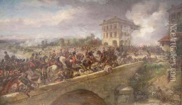 Le Passage Du Ponte Nuovo A La Bataille De Magenta Oil Painting - Eugene Charpentier