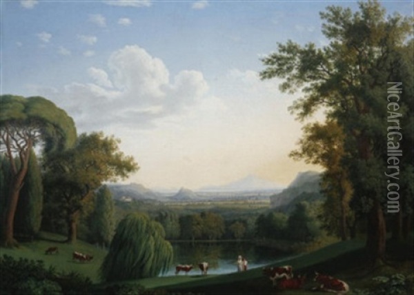 Landschaft Mit Motiven Des Englischen Gartens Von Caserta, Im Hintergrund Ansicht Von Neapel Oil Painting - Jacob Philipp Hackert
