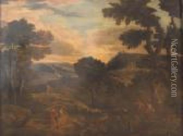 Paesaggio Laziale Con Figure Oil Painting - Gaspard Dughet Poussin