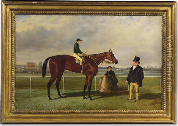 Mr. Martinson's Nancy, F. Marson Up, J. Marson And A Groom (after A Painting By Harry Hall) Oil Painting - Alfred F. De Prades
