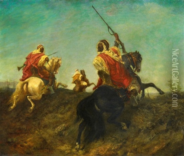 Drei Arabische Reiter Oil Painting - Adolf Schreyer