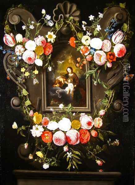 Mary Christ and St John Oil Painting - Jan van Kessel
