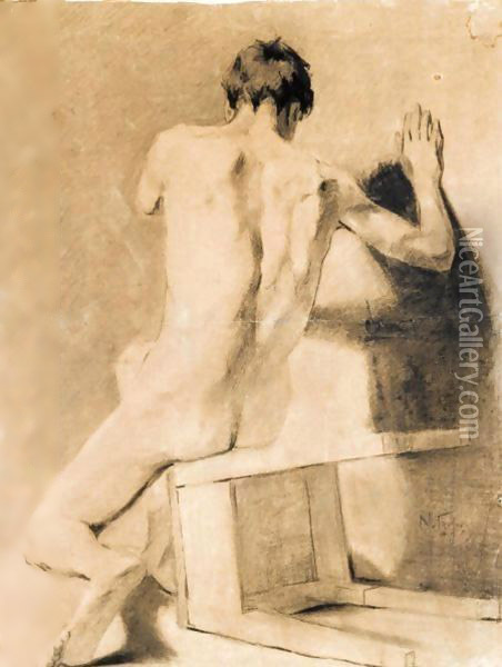 Life Drawing Of A Male Nude Oil Painting - Nicholas Gysis