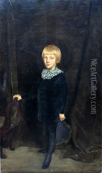 Portrait D'un Jeune Garcon Portant Un Col Blanc Oil Painting - Antonio De La Gandara