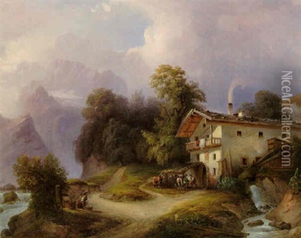 Schmiede Am Konigssee Bei Berchtesgaden Oil Painting - Ludwig Fischer