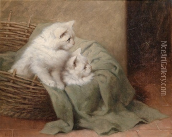 Zwei Weise Katzen Im Korb Oil Painting - Arthur Heyer