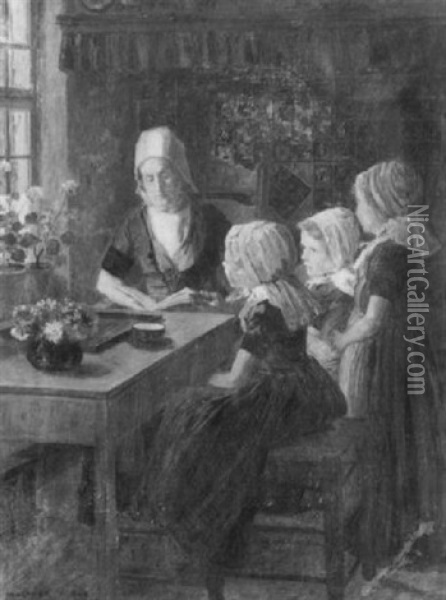 Grossmutter Den Enkelinnen Vorlesend Oil Painting - Walter Firle
