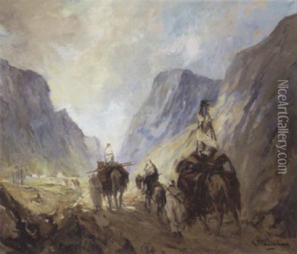 La Caravane Dans La Montagne Oil Painting - Gustave Flasschoen
