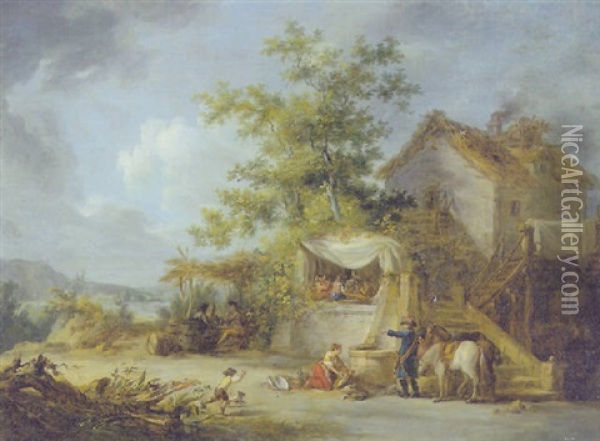 A Halt At An Inn Oil Painting - Jean-Baptiste Leprince