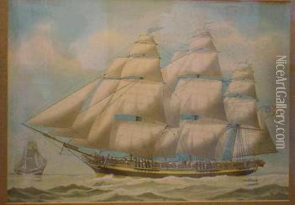 Schooner And Brigantine At Sea Oil Painting - Edward John Russell