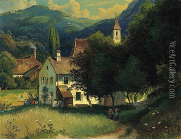 Puchenau Bei Linz Oil Painting - Heinrich Carl Schubert