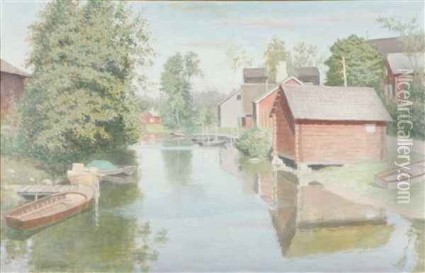 River Landscape Oil Painting - Vaeinoe Alfred Blomstedt