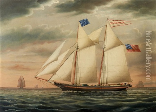 The Schooner Race Rock Outward Bound Oil Painting - James Gardner Babbidge