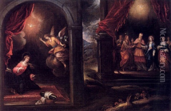 La Anunciacion Y Desposorios De La Virgen Oil Painting - Francisco Antolinez