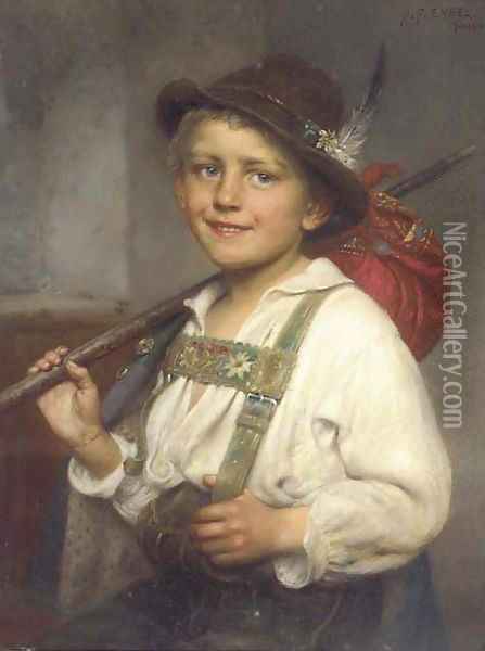 Portrait of a young boy in liederhosen Oil Painting - Johann Friedrich Engel