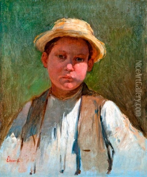 Szalmakalapos Fiu Oil Painting - Lajos Deak Ebner