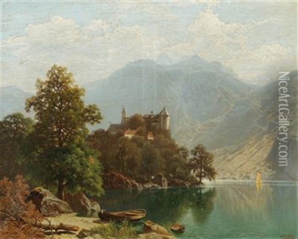 Alpine Lake Scene Oil Painting - Theodor (Wilhelm T.) Nocken