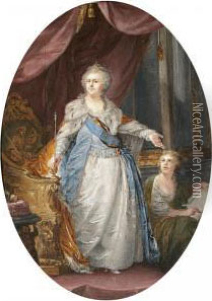 Portrait Of Catherine The Great Oil Painting - Johann Baptist Ii Lampi