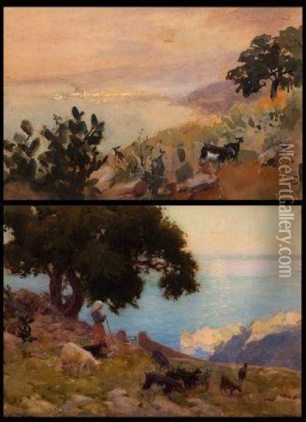 Coastal Scenes With Goat Herder And Goats Oil Painting - Middleton Alexander Jameson