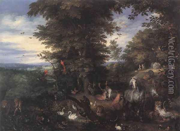 Adam and Eve in the Garden of Eden 1610s Oil Painting - Jan The Elder Brueghel