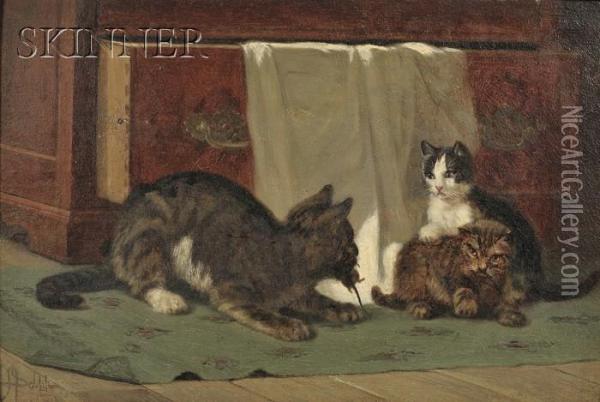 Mother Always Provides 
A Genre Scene With Cat Andkittens Oil Painting - John Henry Dolph