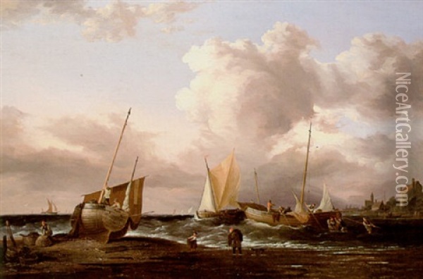 Preparing To Set Out For The Fishing Grounds Oil Painting - Frederick Calvert