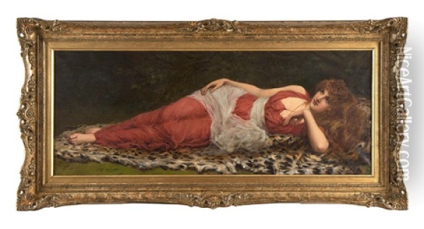 Vilande Skonhet Pa Leopardskinn Oil Painting - William Oliver the Younger