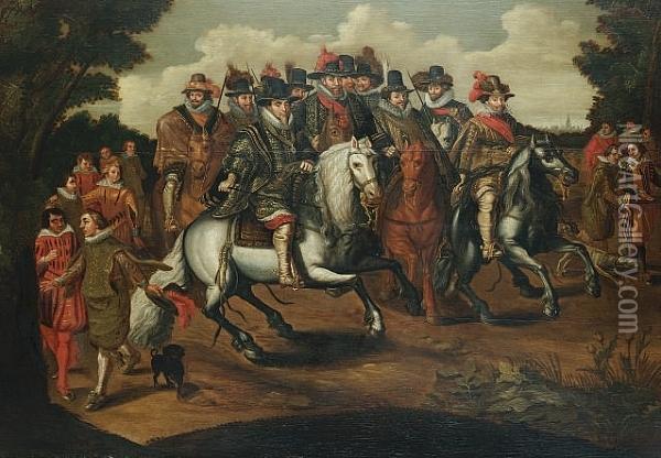 Cavalcade Of Nassau Princes Oil Painting - Adriaen Pietersz. Van De Venne